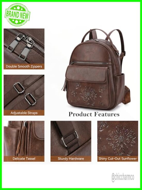 Mini Backpack Purse Women Lightweight Vegan Leather Small Daypack Multi Pockets